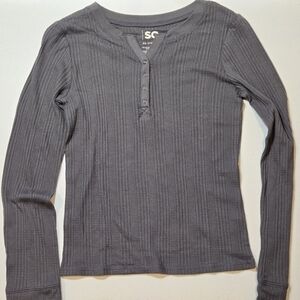 SO Girls Gray V-Neck Henley Top